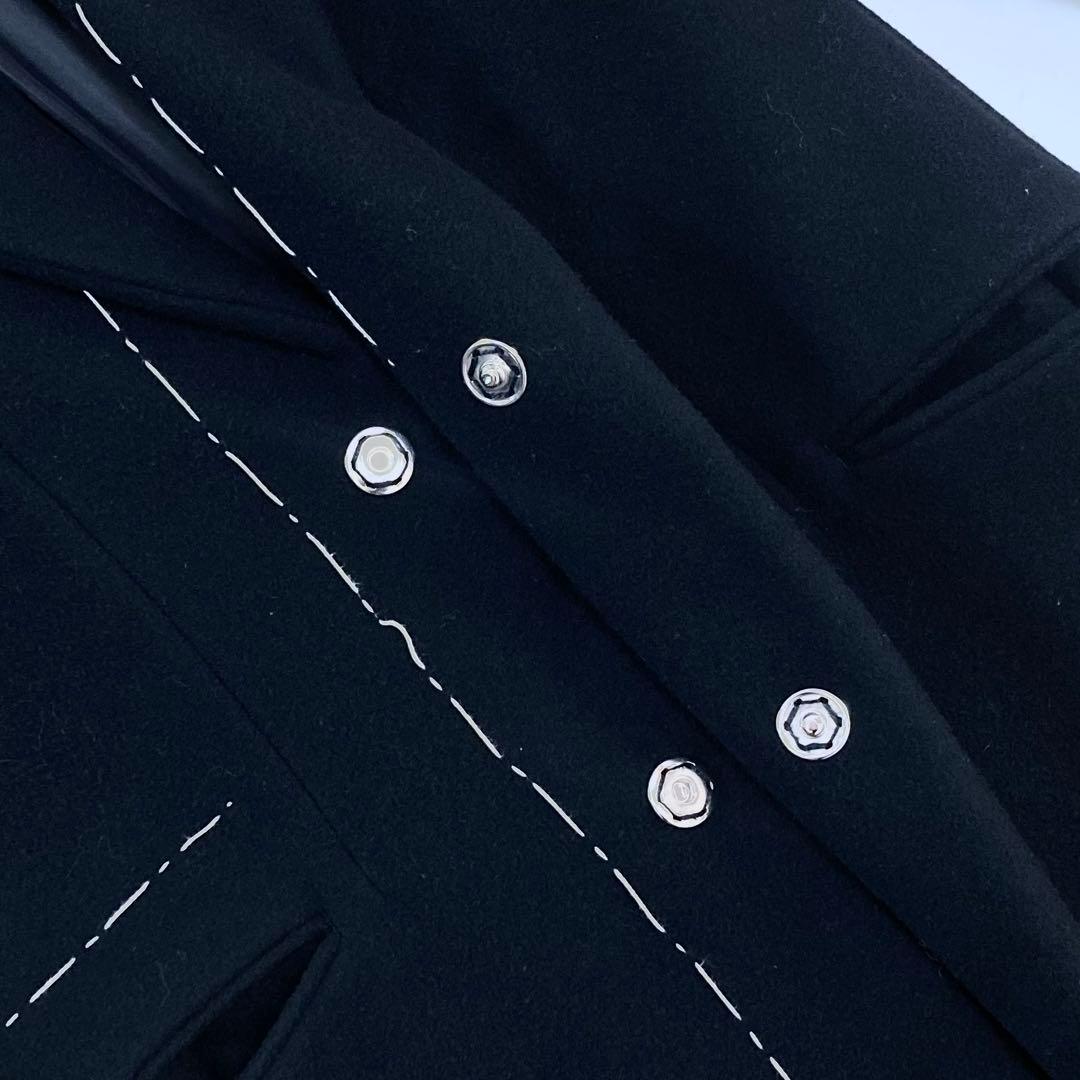 鴨Y's 18AW メルトンウール ステッチ チェスターコート 黒1