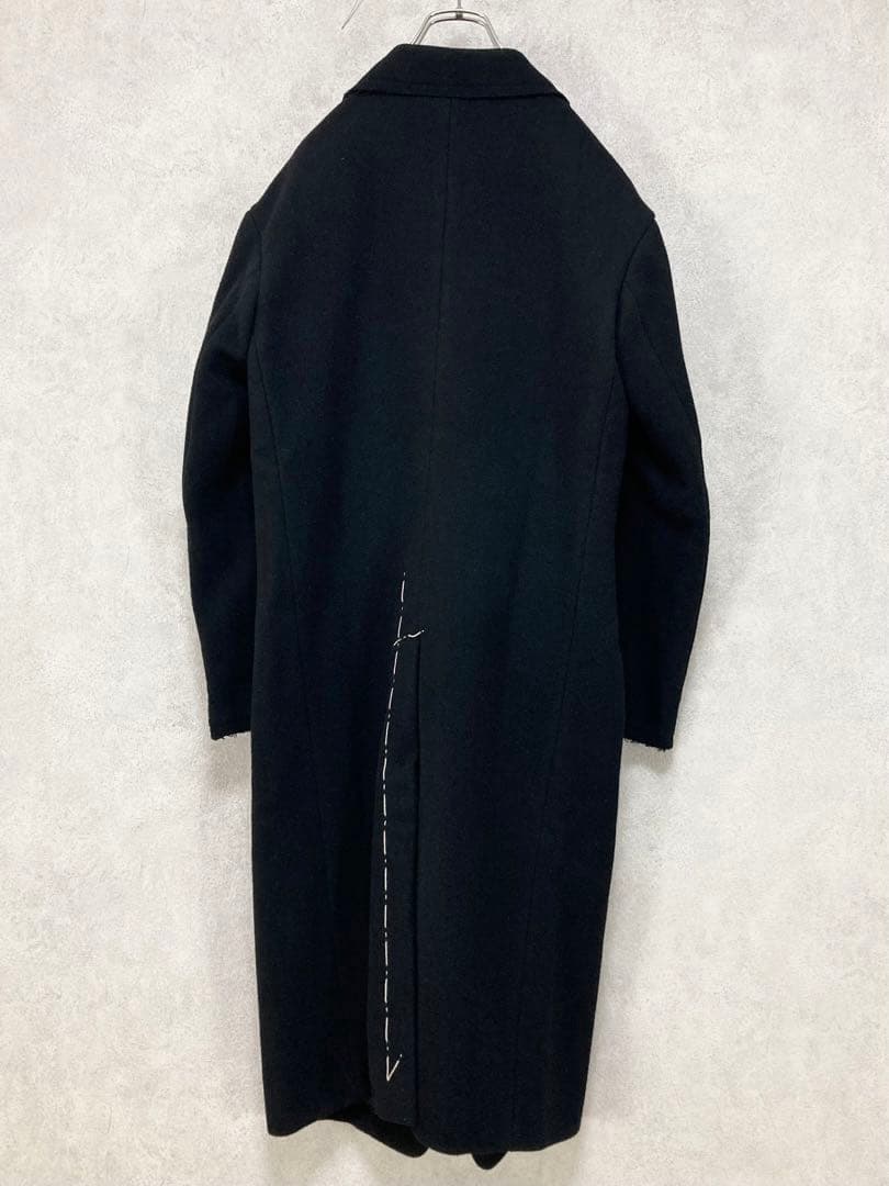 鴨Y's 18AW メルトンウール ステッチ チェスターコート 黒1