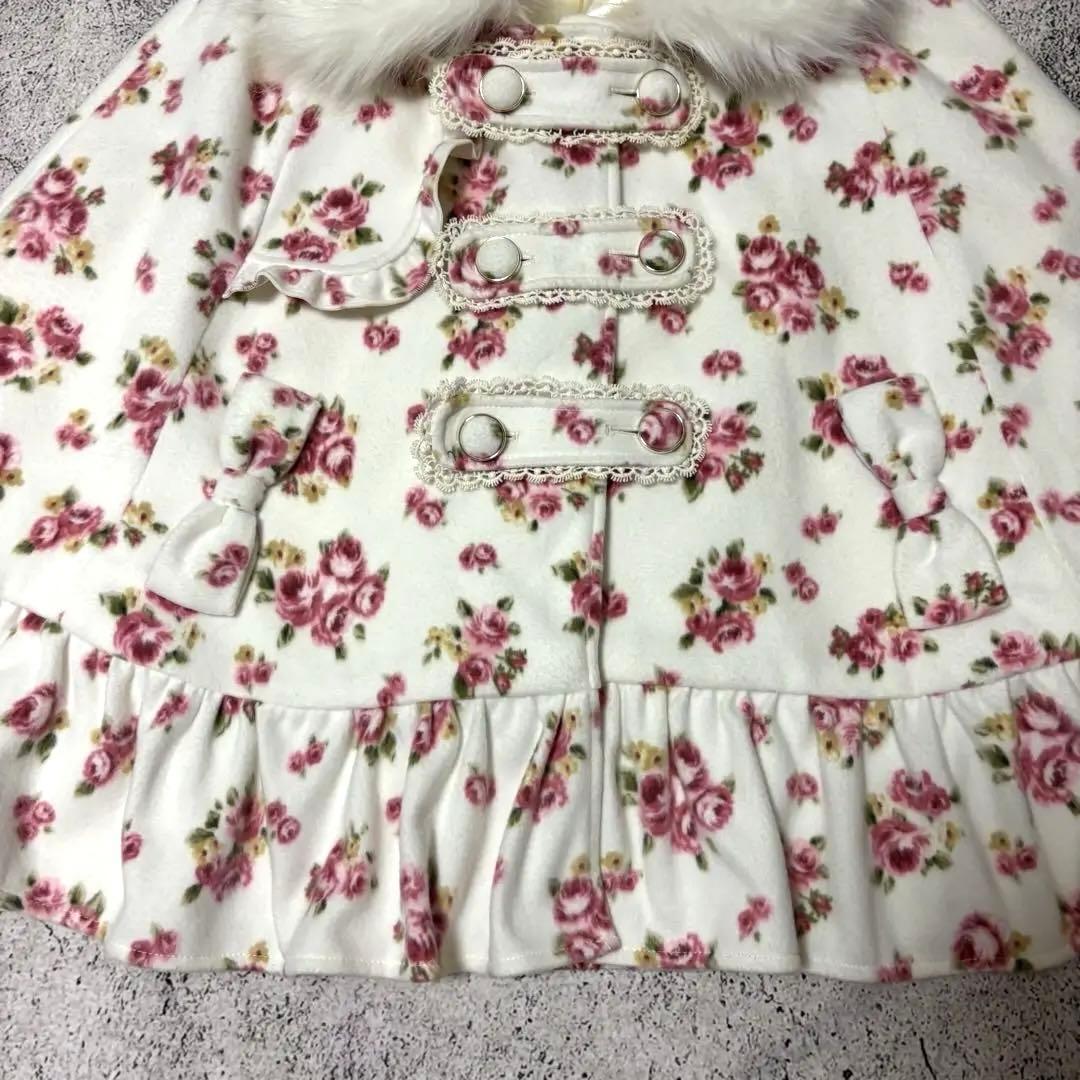美品　LIZLISA リズリサ リズメロ 花柄　ファー付き　ケープコート　リボン
