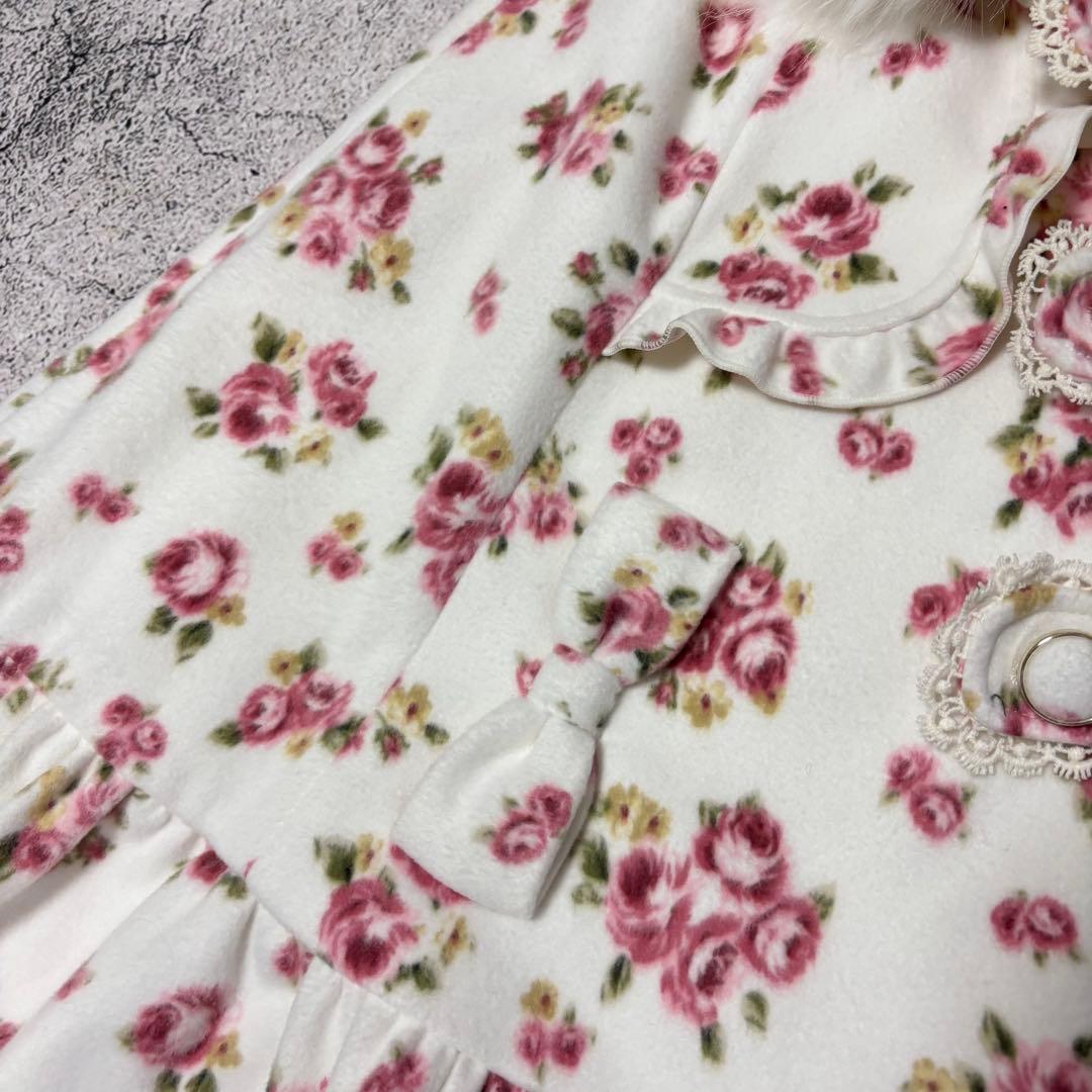 美品　LIZLISA リズリサ リズメロ 花柄　ファー付き　ケープコート　リボン
