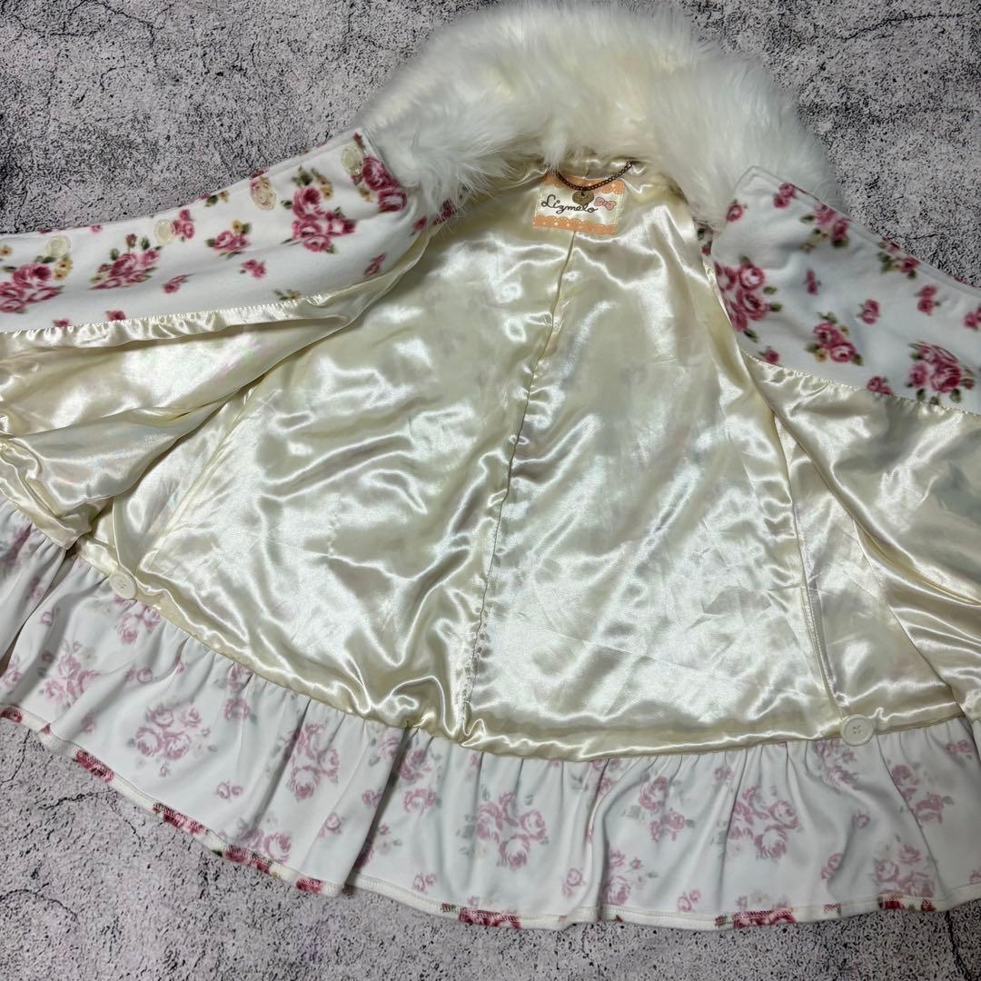美品　LIZLISA リズリサ リズメロ 花柄　ファー付き　ケープコート　リボン