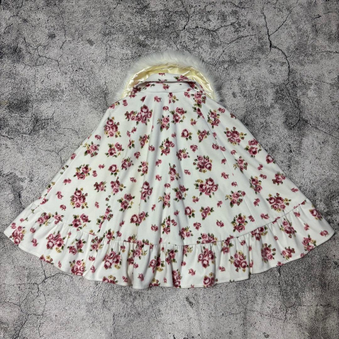 美品　LIZLISA リズリサ リズメロ 花柄　ファー付き　ケープコート　リボン