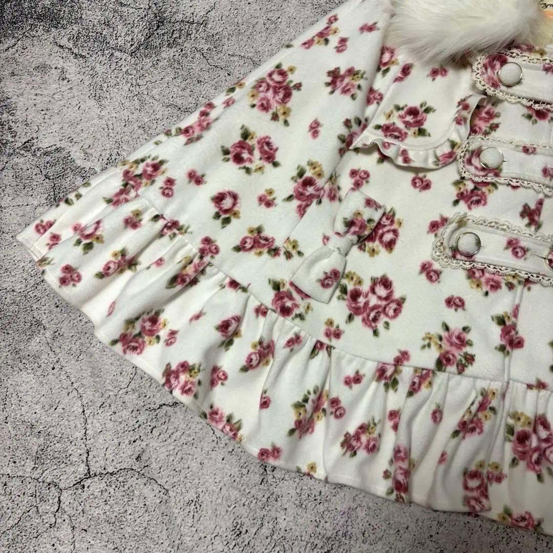 美品　LIZLISA リズリサ リズメロ 花柄　ファー付き　ケープコート　リボン
