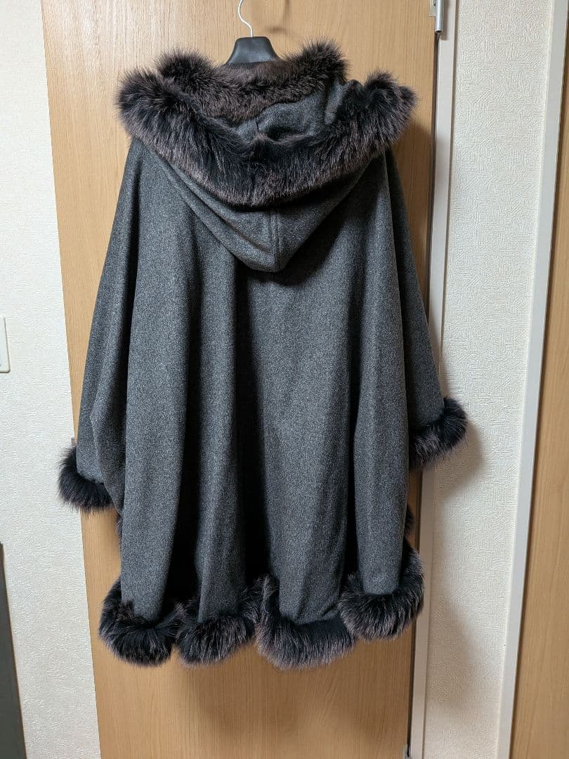 BALMAIN ピュアカシミヤ ファーコート グレー Fポンチョ風