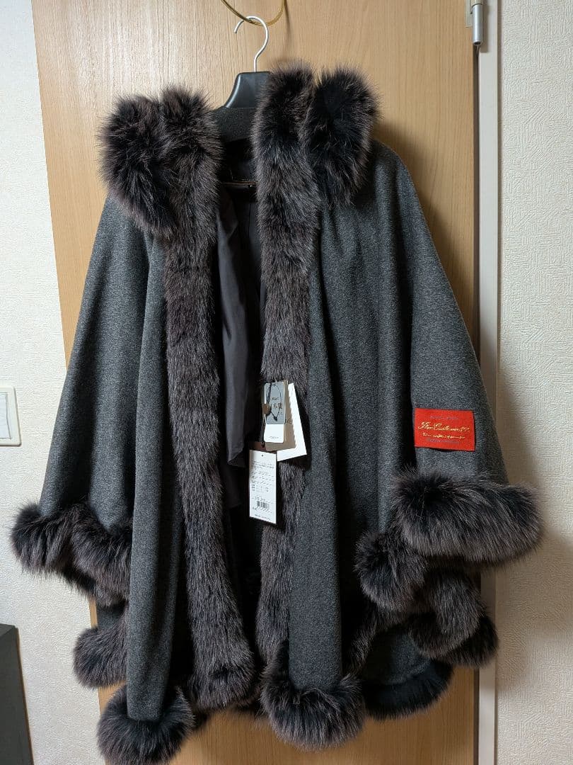 BALMAIN ピュアカシミヤ ファーコート グレー Fポンチョ風