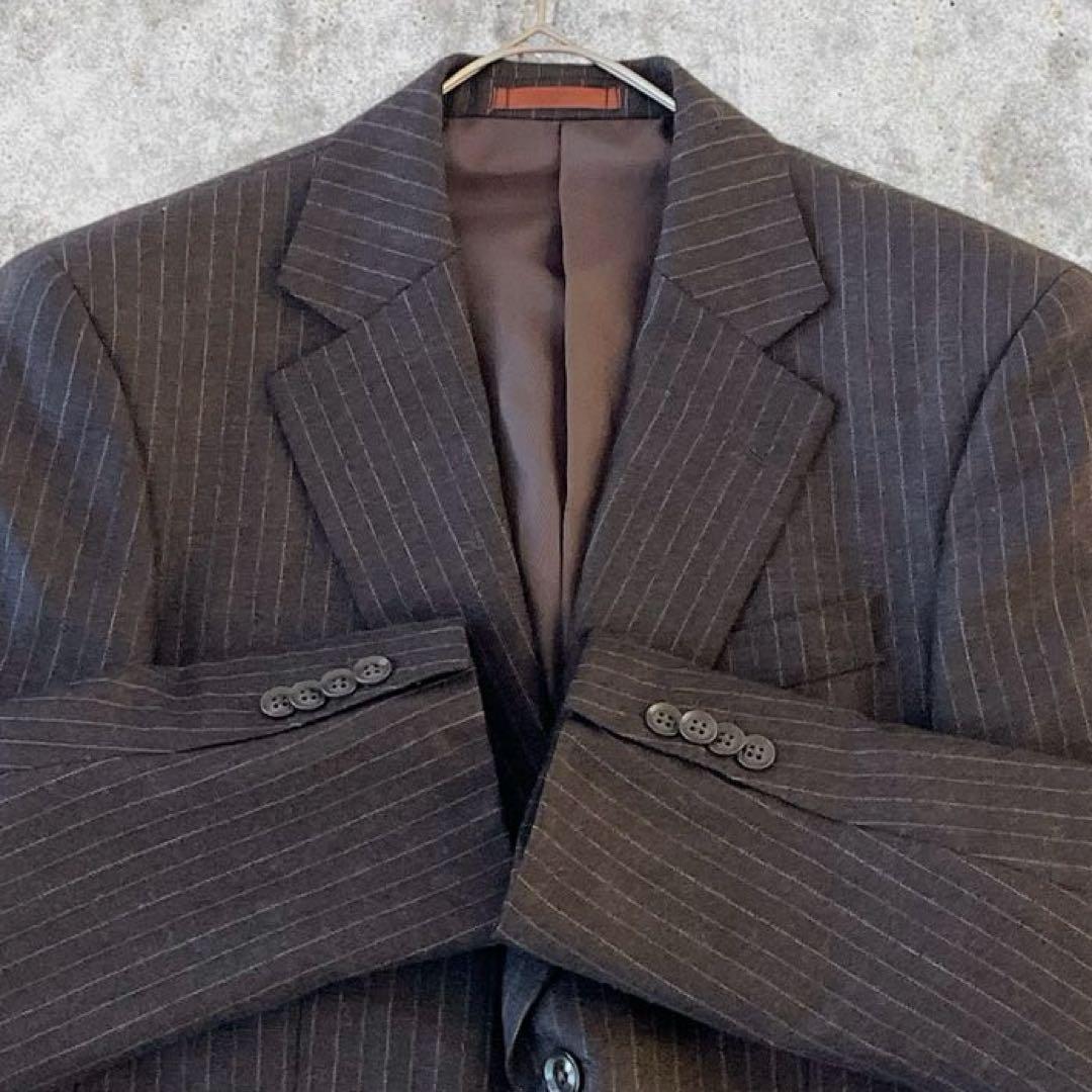 美品vintage 3ピース セットアップ ストライプ ウール 成人式 茶系 S