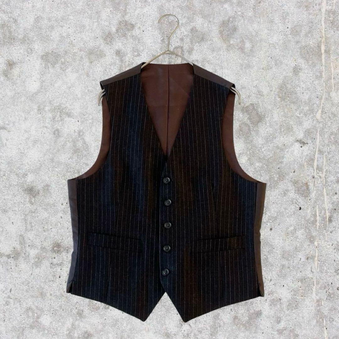 美品vintage 3ピース セットアップ ストライプ ウール 成人式 茶系 S