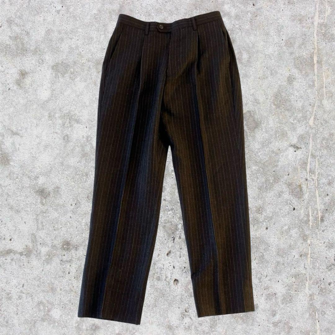 美品vintage 3ピース セットアップ ストライプ ウール 成人式 茶系 S