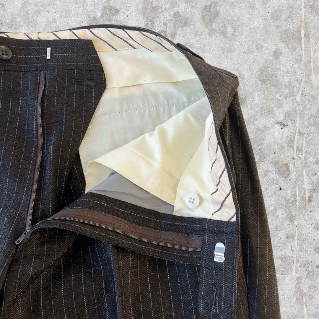 美品vintage 3ピース セットアップ ストライプ ウール 成人式 茶系 S