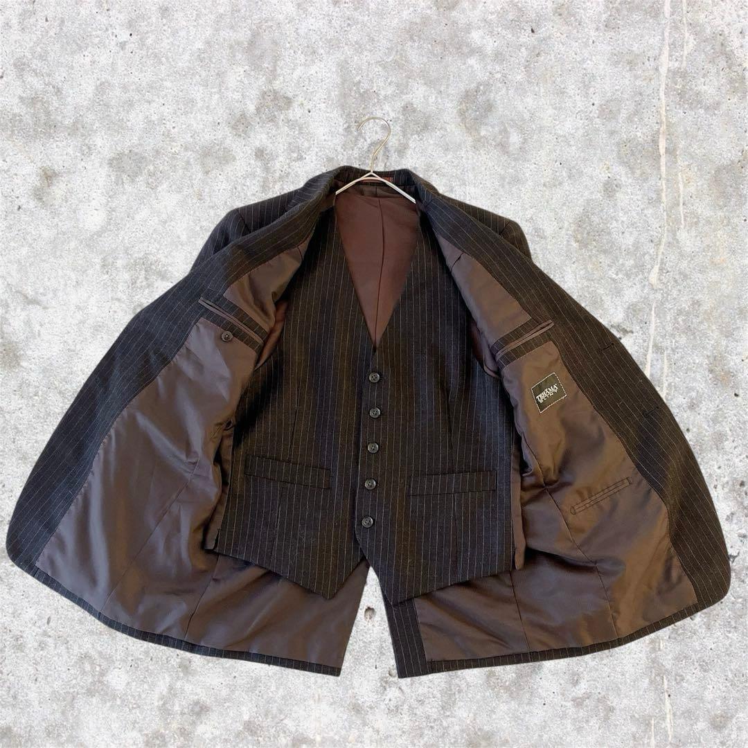 美品vintage 3ピース セットアップ ストライプ ウール 成人式 茶系 S