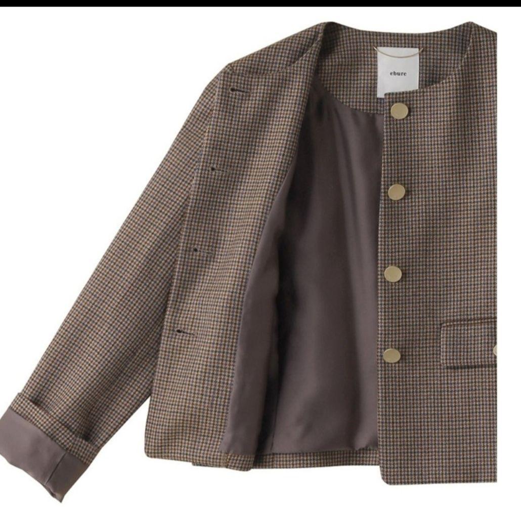 エブールebure　新品　ハウンドトゥースノーカラーツィード ジャケット