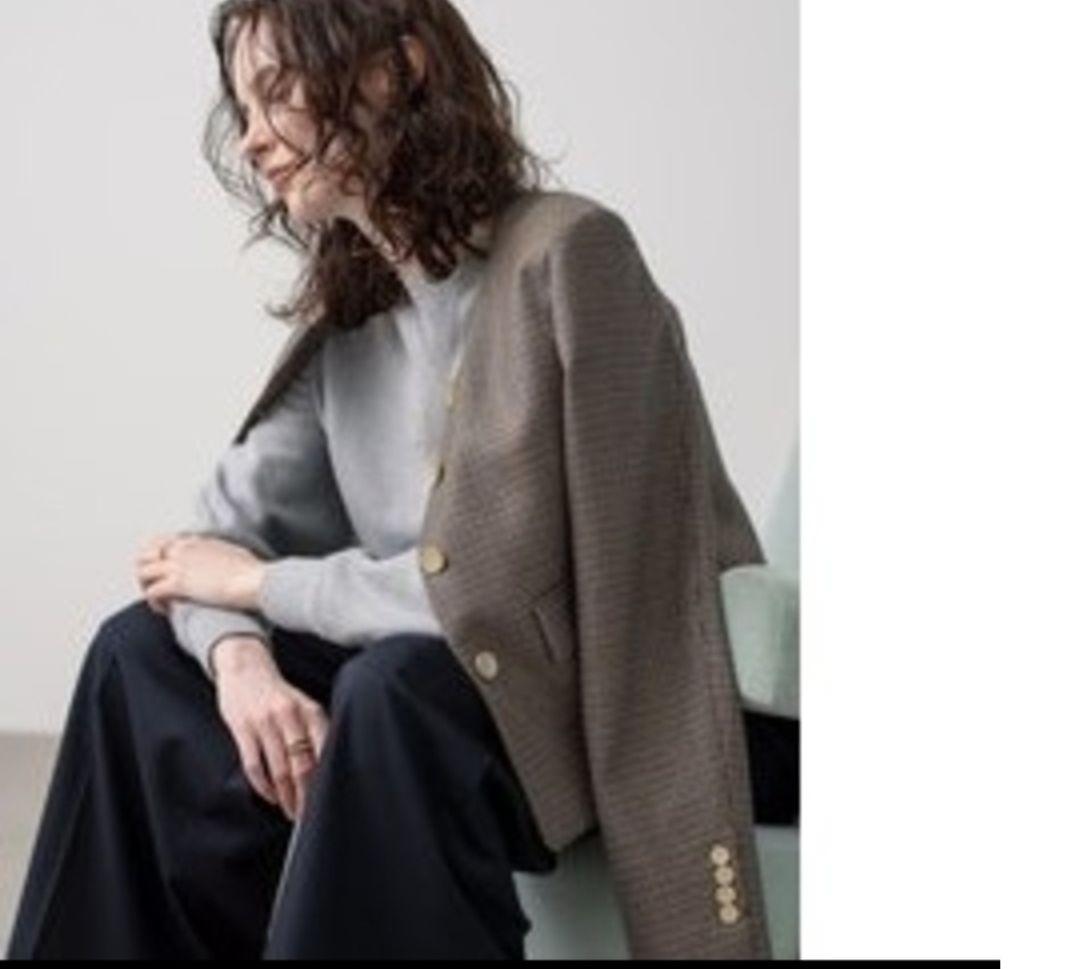 エブールebure　新品　ハウンドトゥースノーカラーツィード ジャケット