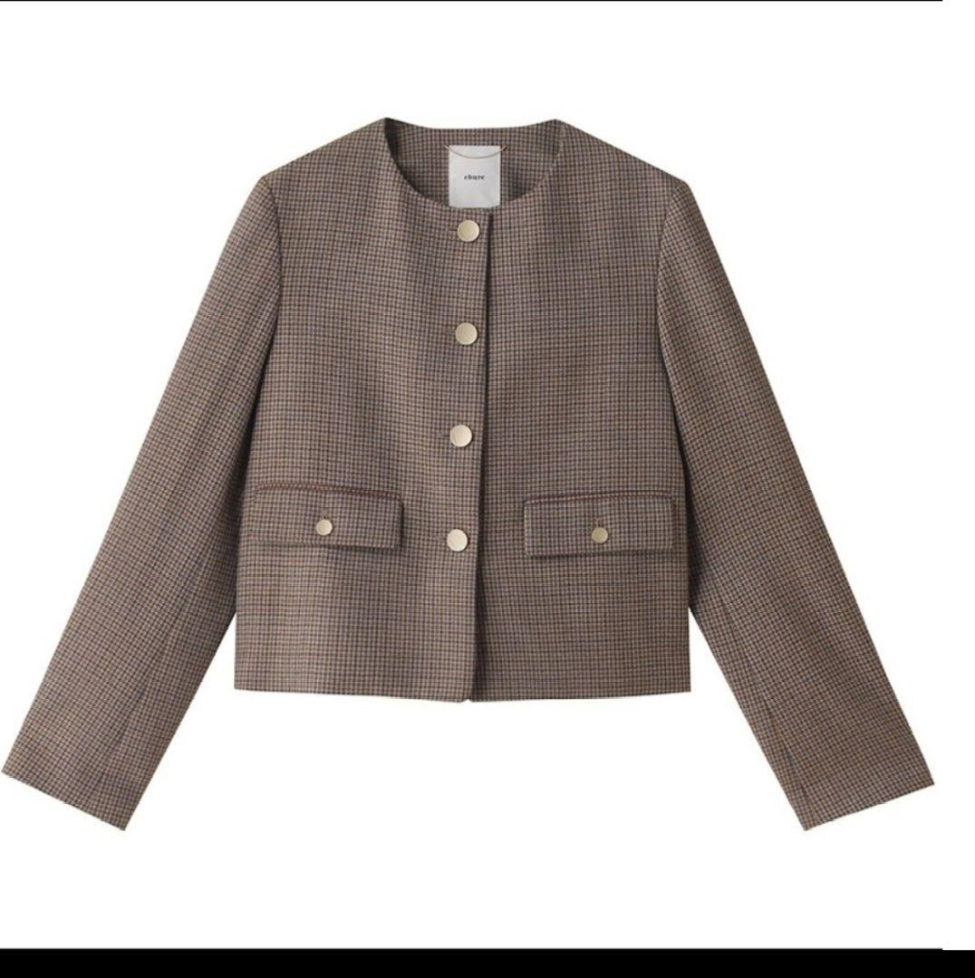 エブールebure　新品　ハウンドトゥースノーカラーツィード ジャケット