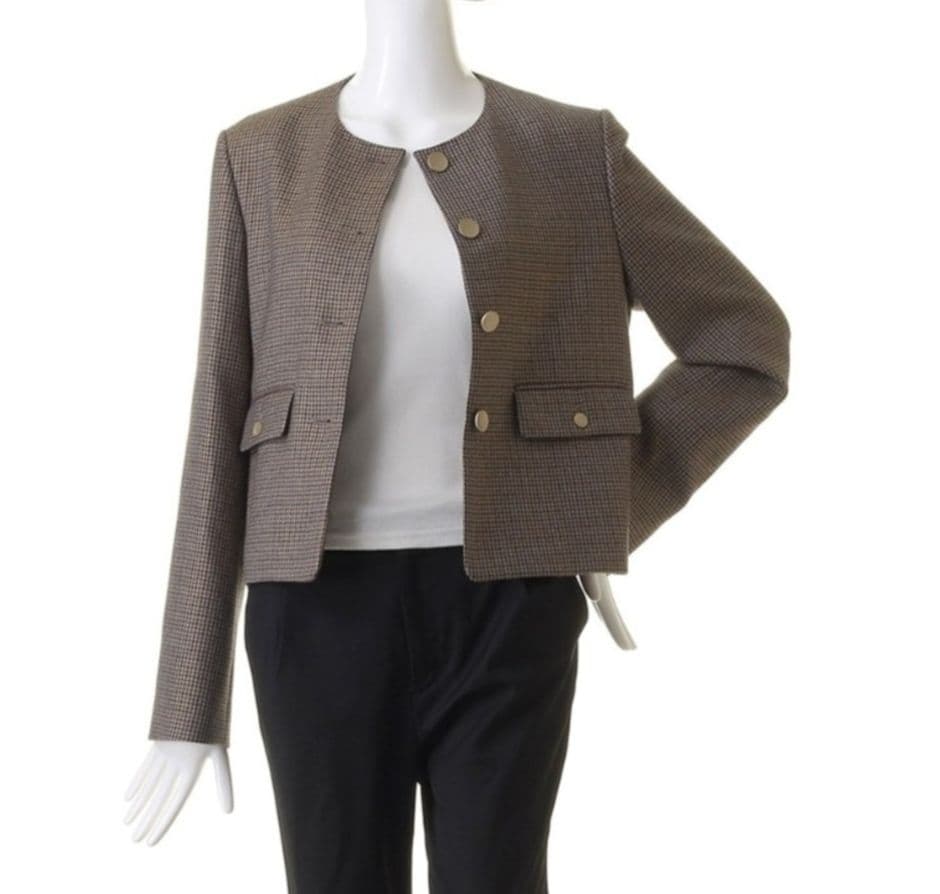 エブールebure　新品　ハウンドトゥースノーカラーツィード ジャケット