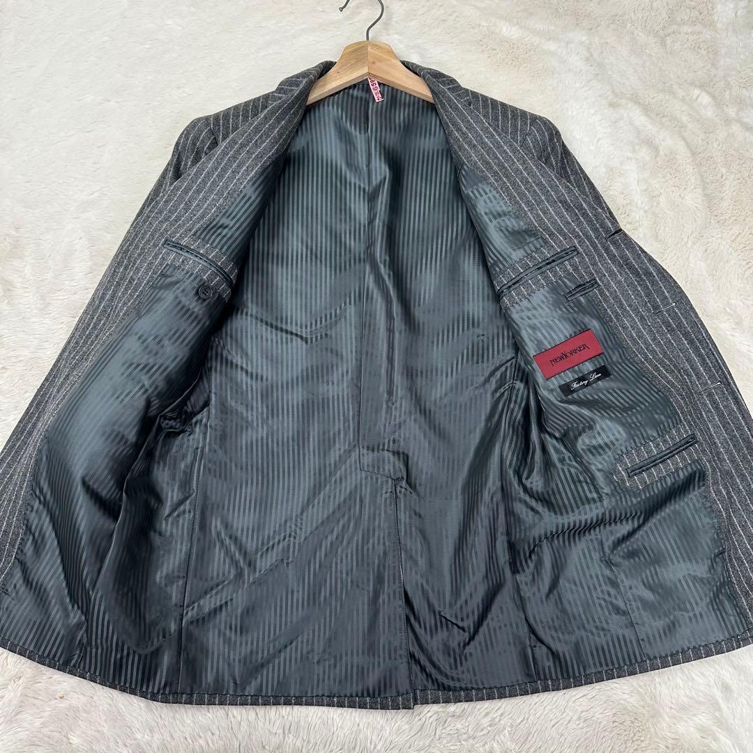 美品✨ニューヨーカー 3ピース スーツ チョークストライプ グレー YA5 高級