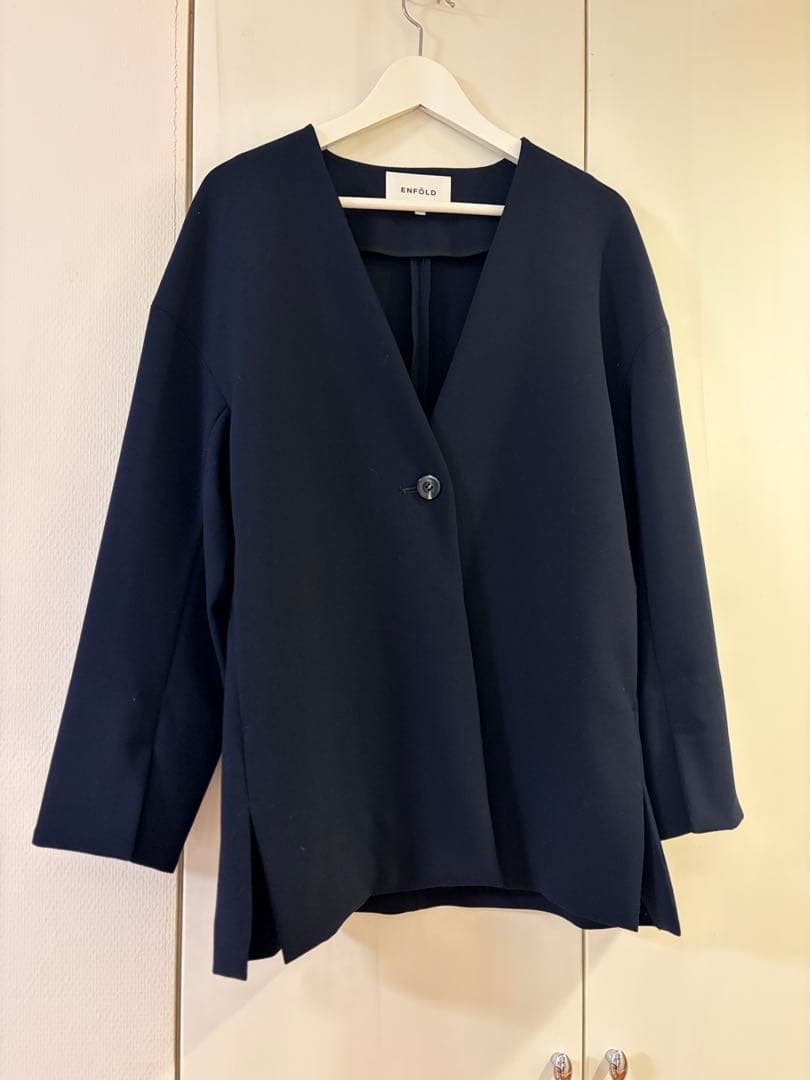 よひら　極美品　エンフォルド　ENFOLD ノーカラージャケット　ネイビー