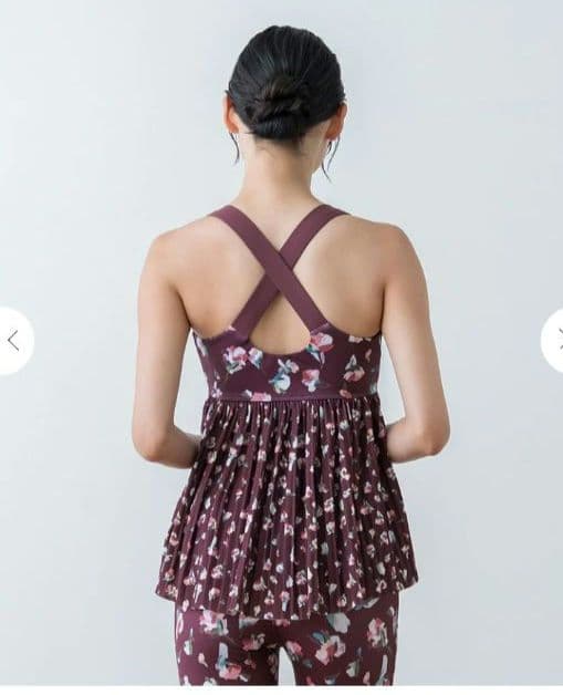 【SUKALA】ローズプリントプリーツタンクトップ Lサイズ　ワイン