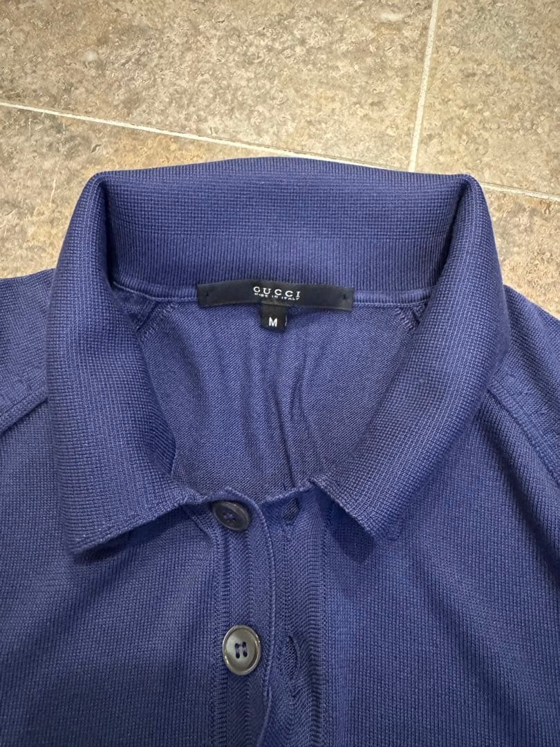 GUCCI ネイビーブルー ニットポロシャツ M