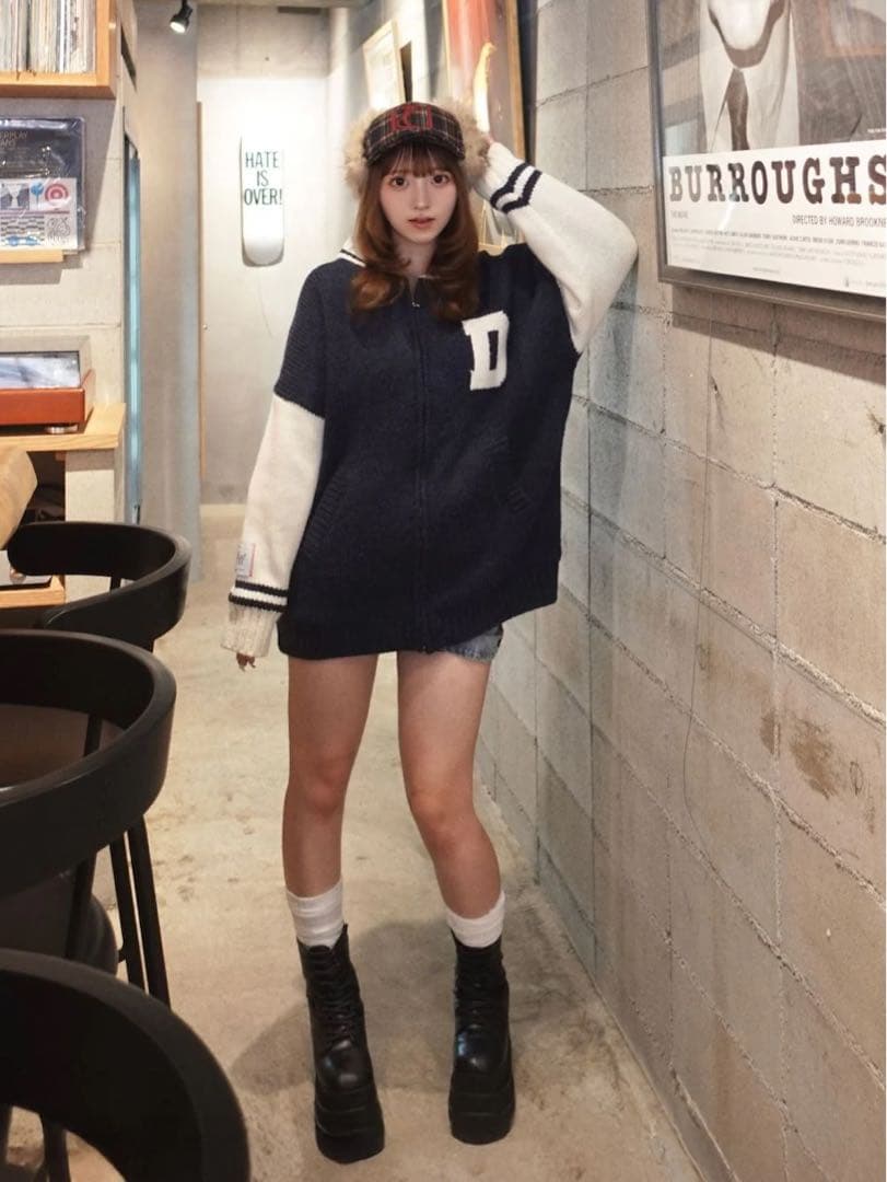 新品タグ付き ダーリッチ THE Social CLUBニットブルゾン ネイビー