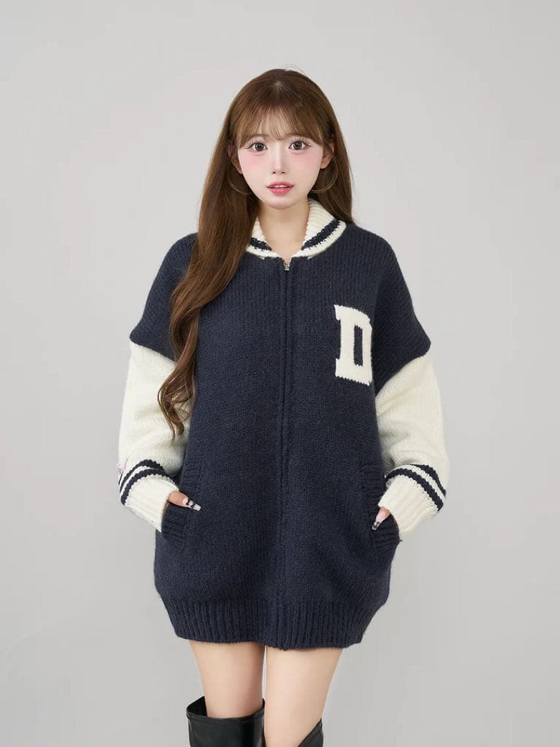 新品タグ付き ダーリッチ THE Social CLUBニットブルゾン ネイビー