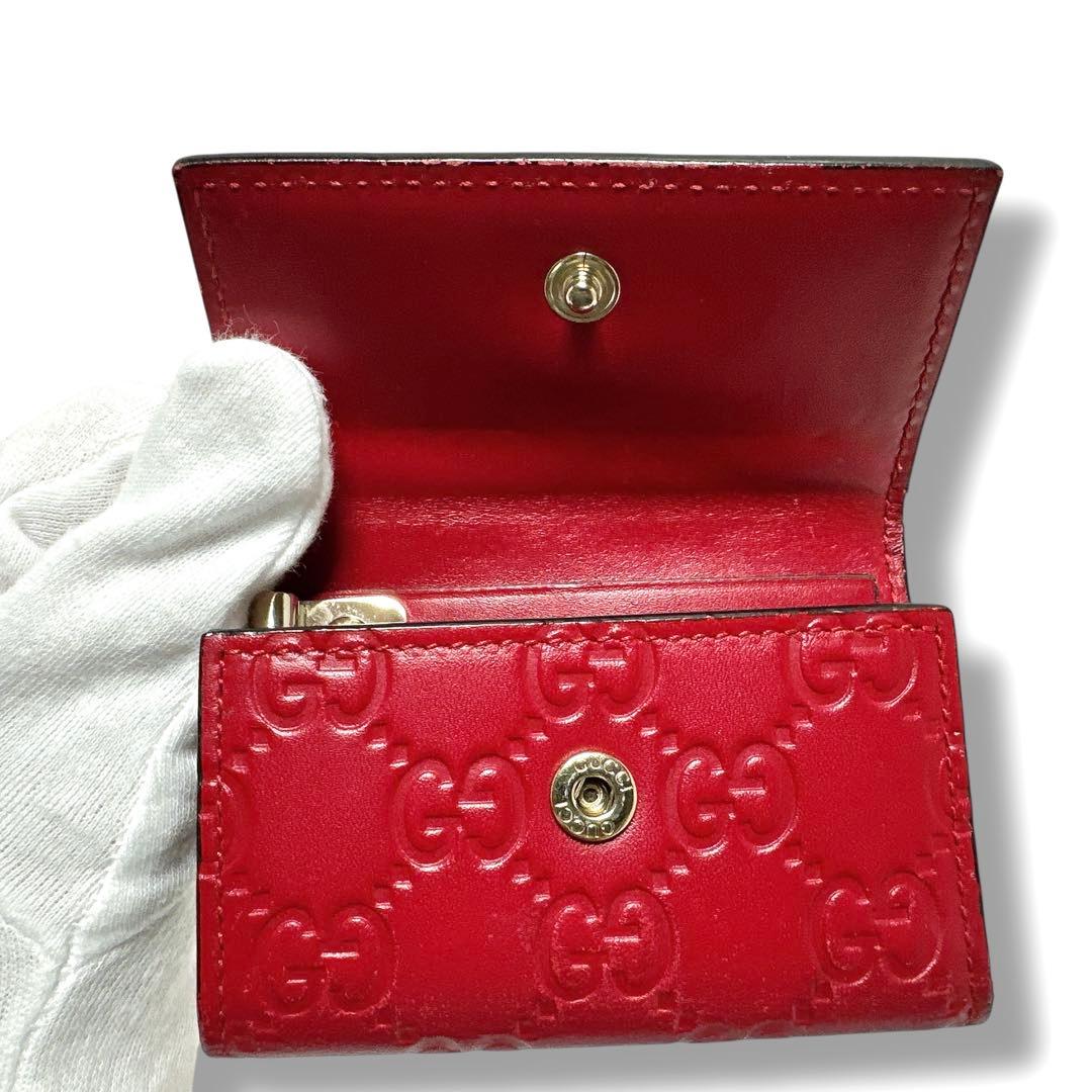 美品✨グッチ 6連 キーケース GG シマ レザー リボン レッド 赤