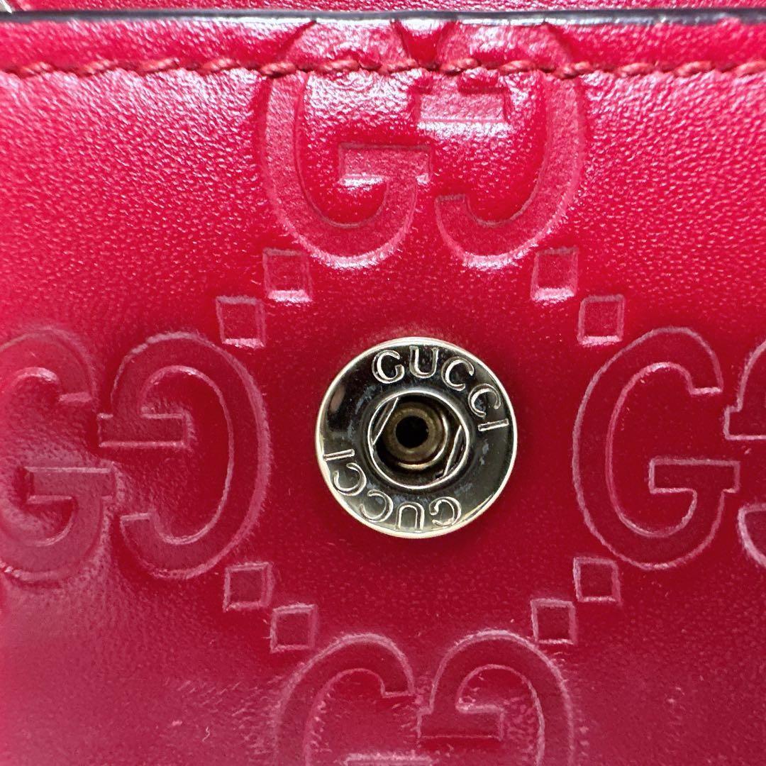 美品✨グッチ 6連 キーケース GG シマ レザー リボン レッド 赤