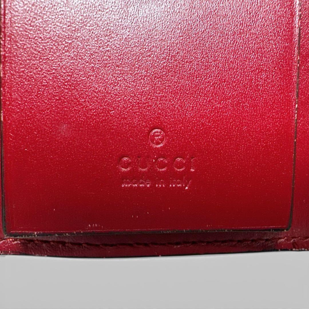 美品✨グッチ 6連 キーケース GG シマ レザー リボン レッド 赤