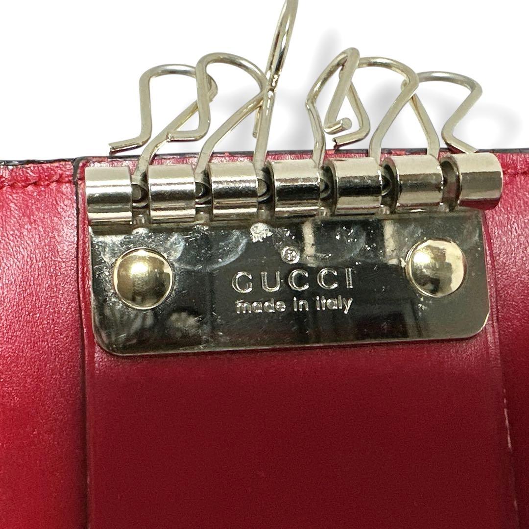 美品✨グッチ 6連 キーケース GG シマ レザー リボン レッド 赤