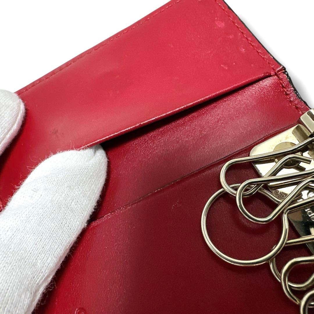 美品✨グッチ 6連 キーケース GG シマ レザー リボン レッド 赤