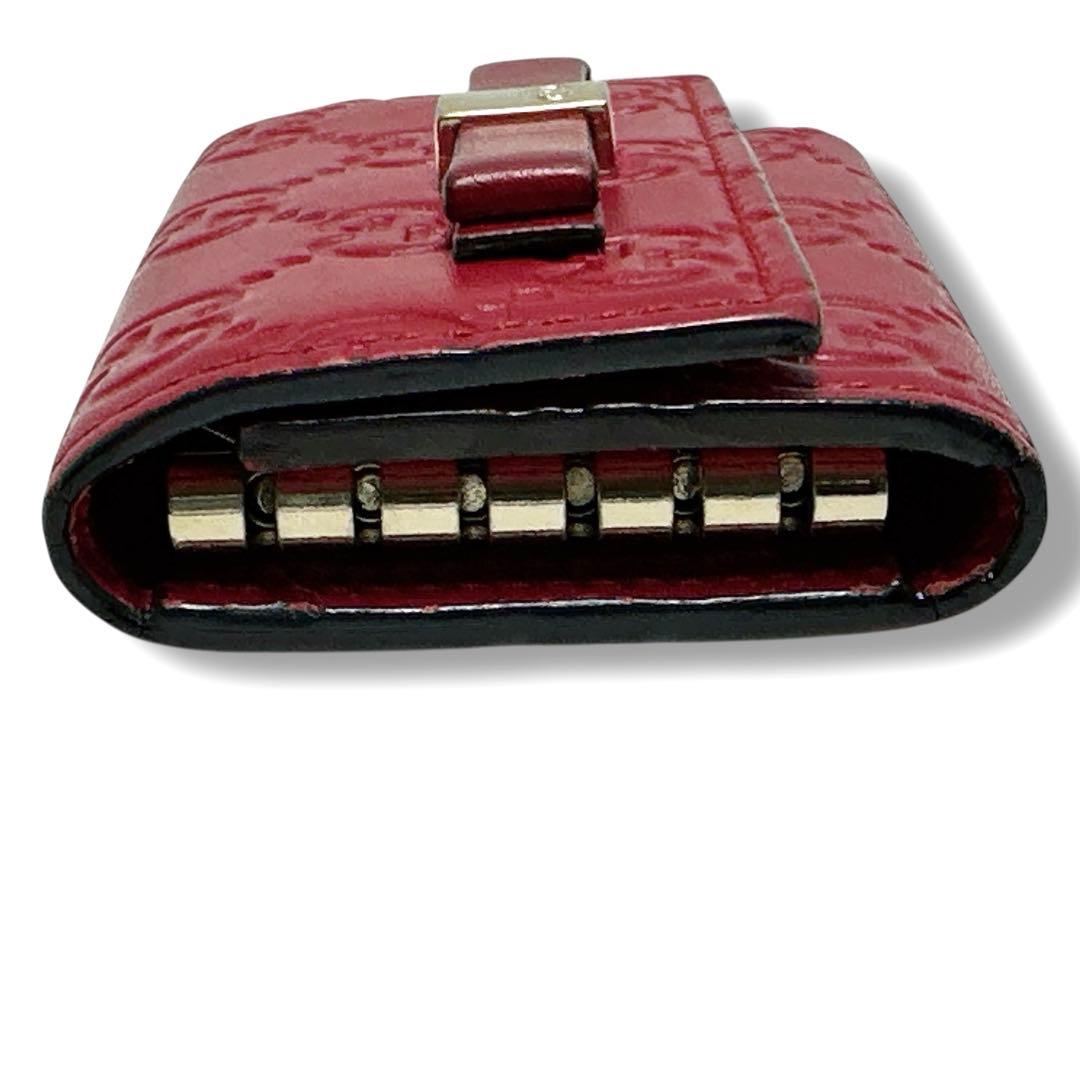 美品✨グッチ 6連 キーケース GG シマ レザー リボン レッド 赤