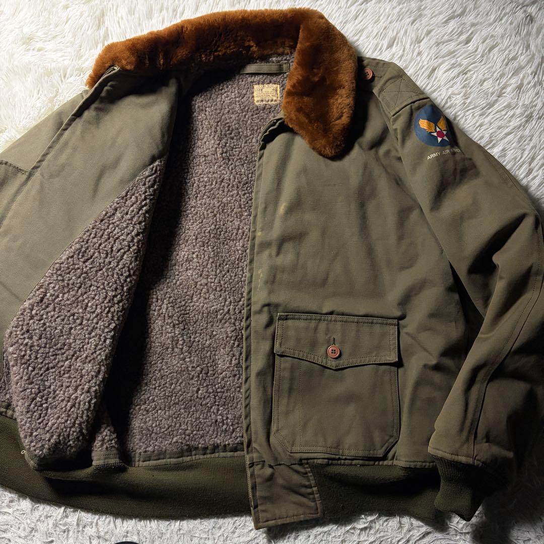 【雰囲気抜群】HOUSTON フライトジャケット　B-10 襟ボア　カーキ　42