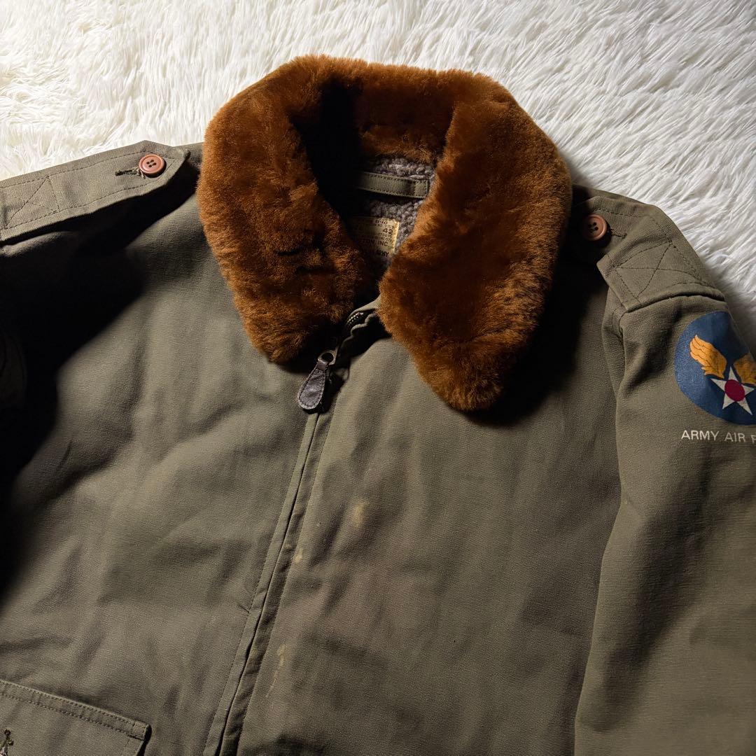 【雰囲気抜群】HOUSTON フライトジャケット　B-10 襟ボア　カーキ　42