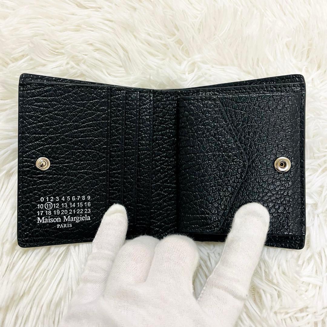 極美✨マルジェラ 二つ折り 財布 レザー 4ステッチ ブラック