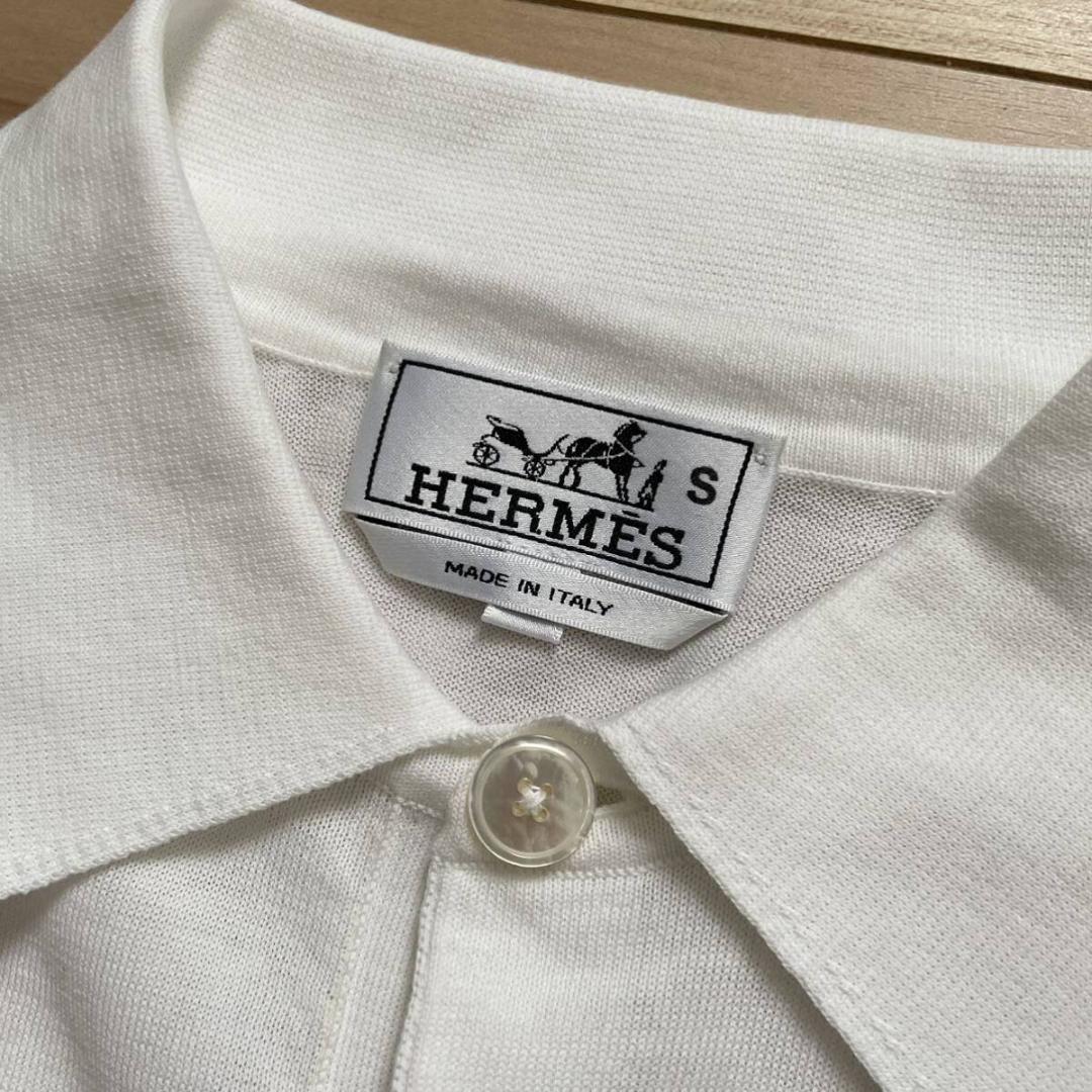 【美品】HERMES エルメス 袖ライン ハイゲージコットン ニット ポロシャツ