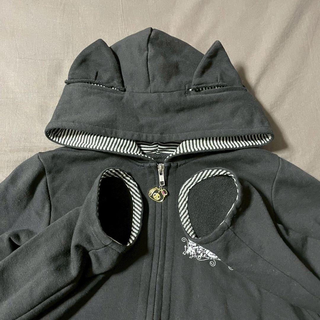 HANGRY&ANGRY　ネコミミパーカー　ロング丈　ブラック　チャームあり