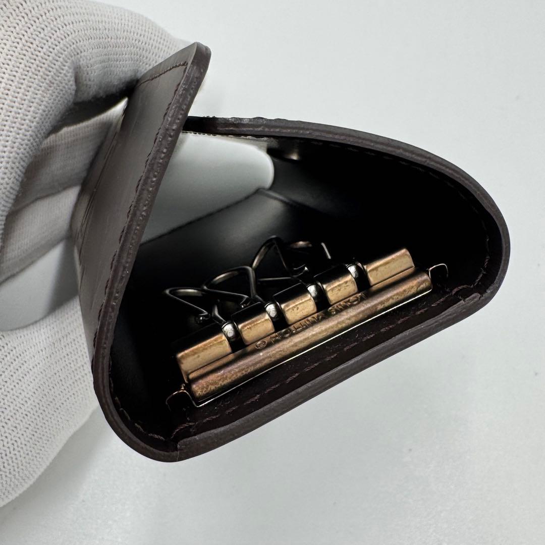 美品 ルイヴィトン 4連キーケース グラセ ミュルティクレ 濃黒茶