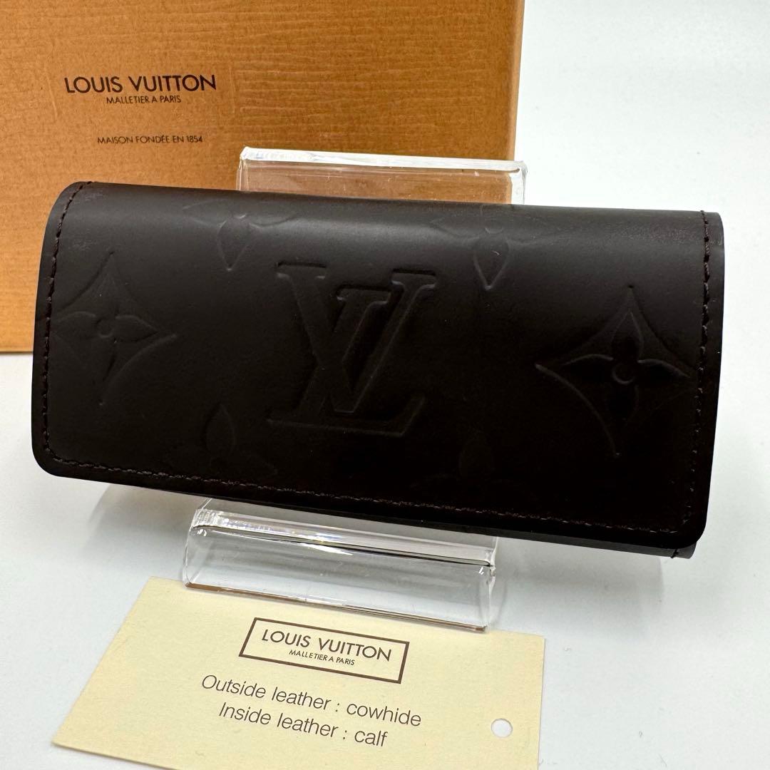 美品 ルイヴィトン 4連キーケース グラセ ミュルティクレ 濃黒茶