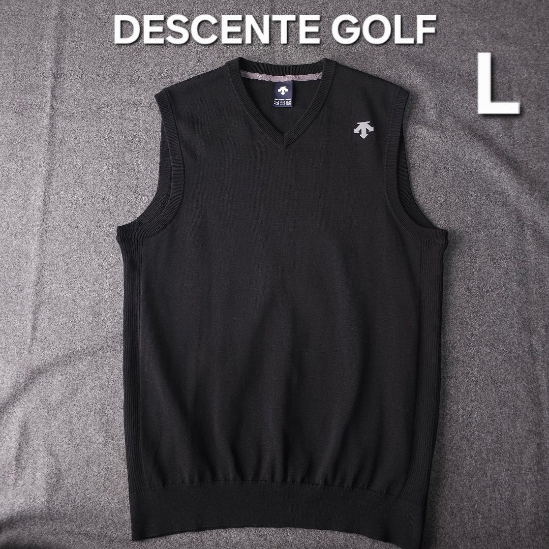 近年モデル デサントゴルフ 立体ロゴ Vネック ゴルフニットベスト 黒 L