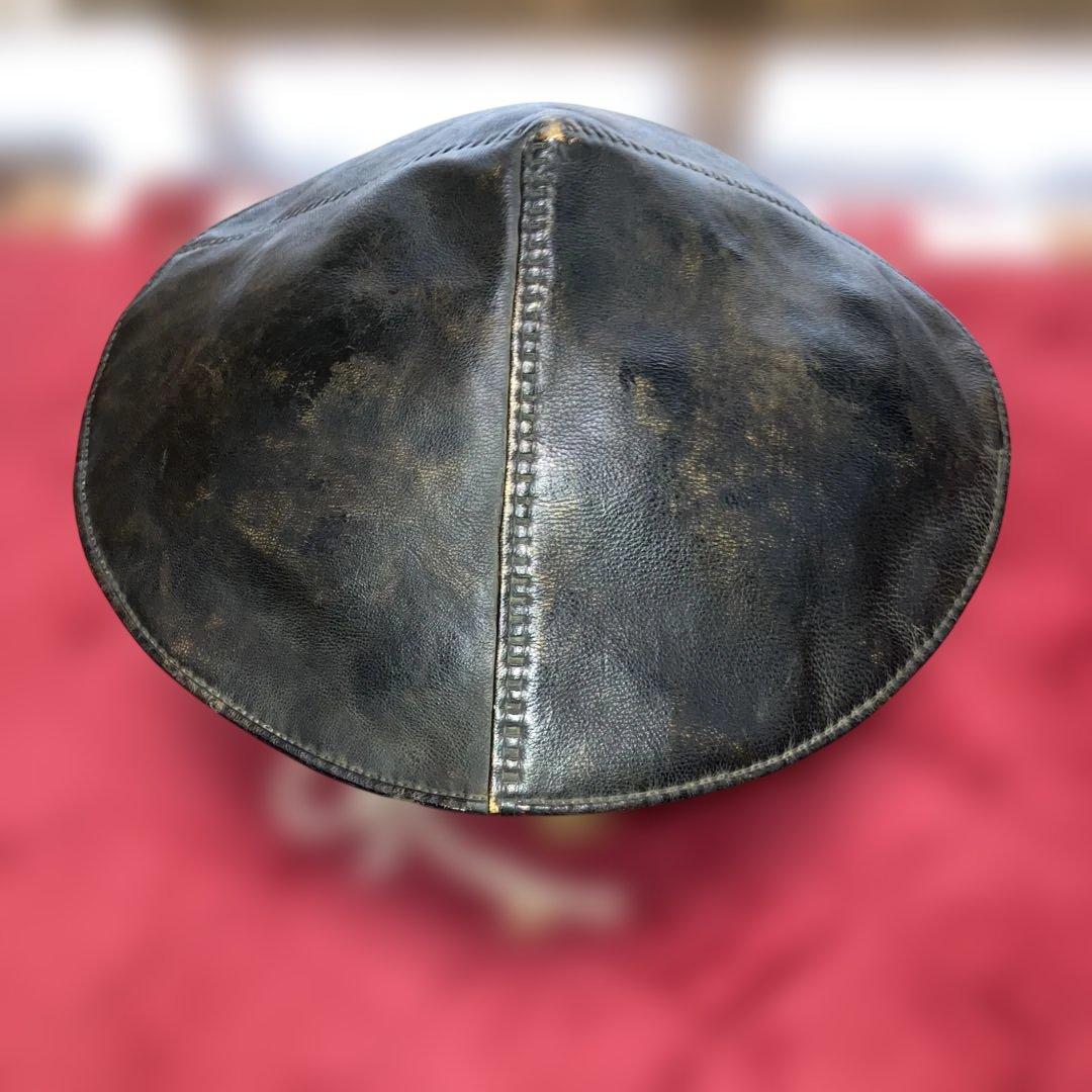 極上品　左三つ巴家紋革製陣笠