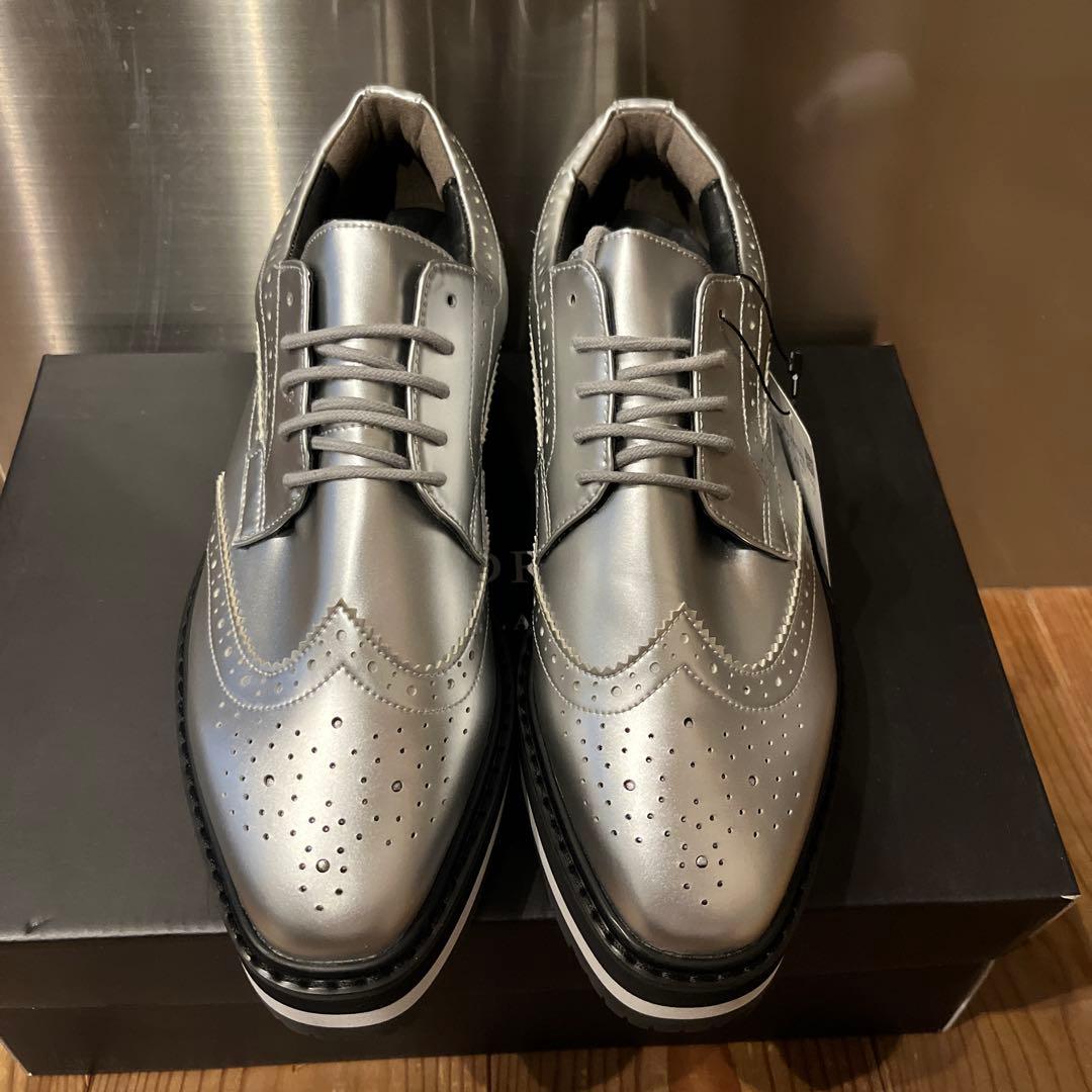 新品未使用ゴルフセントアンドリュース厚底オックスフォードシューズシルバー24cm