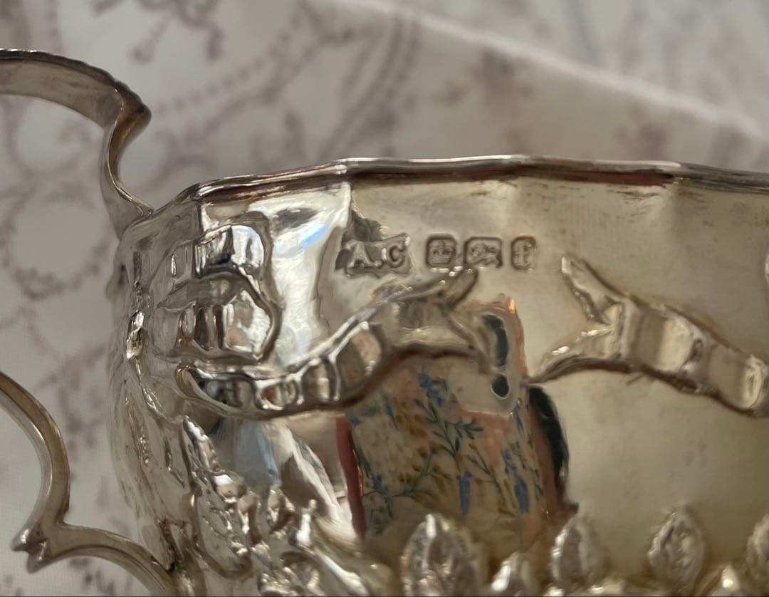 純銀シルバーティーセット　リボン薔薇ローズガーランド