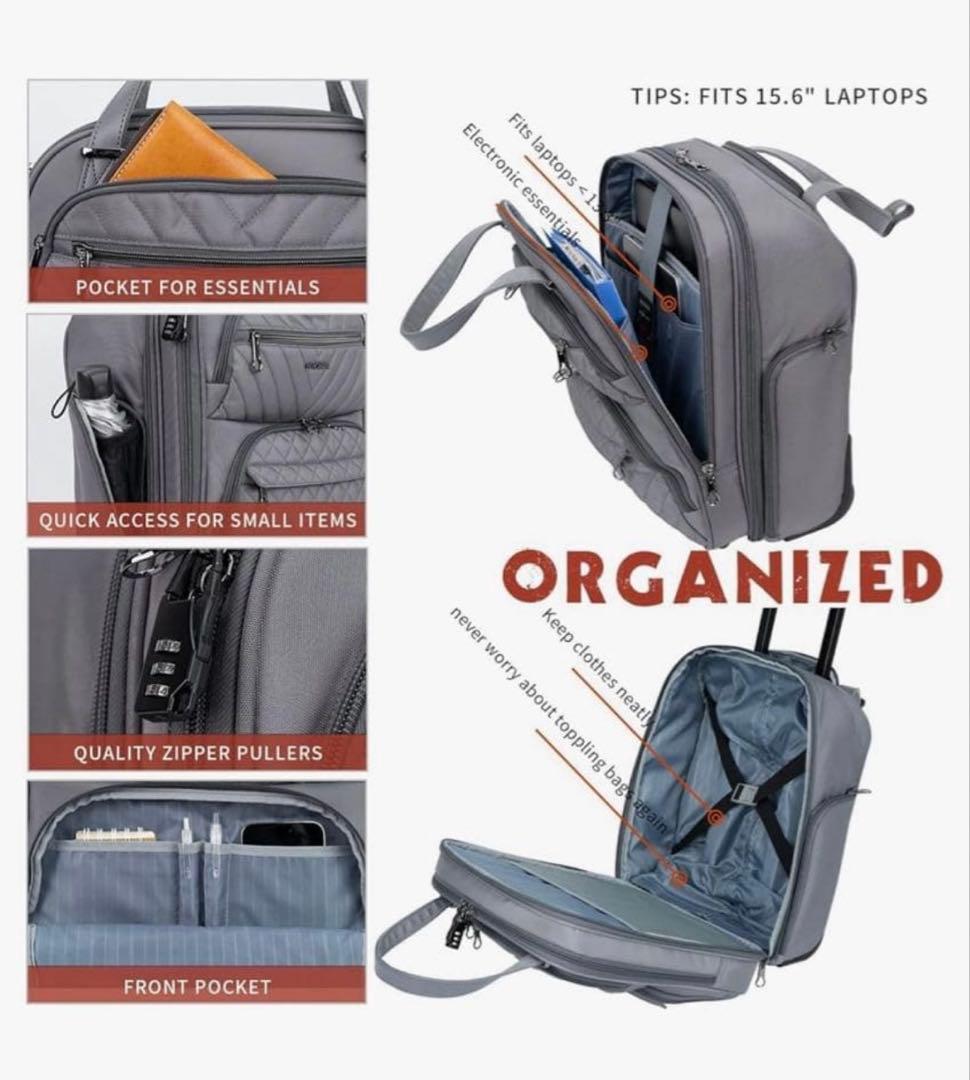 [KROSER] 15インチ 機内持ち込み荷物 USB充電ポート付き