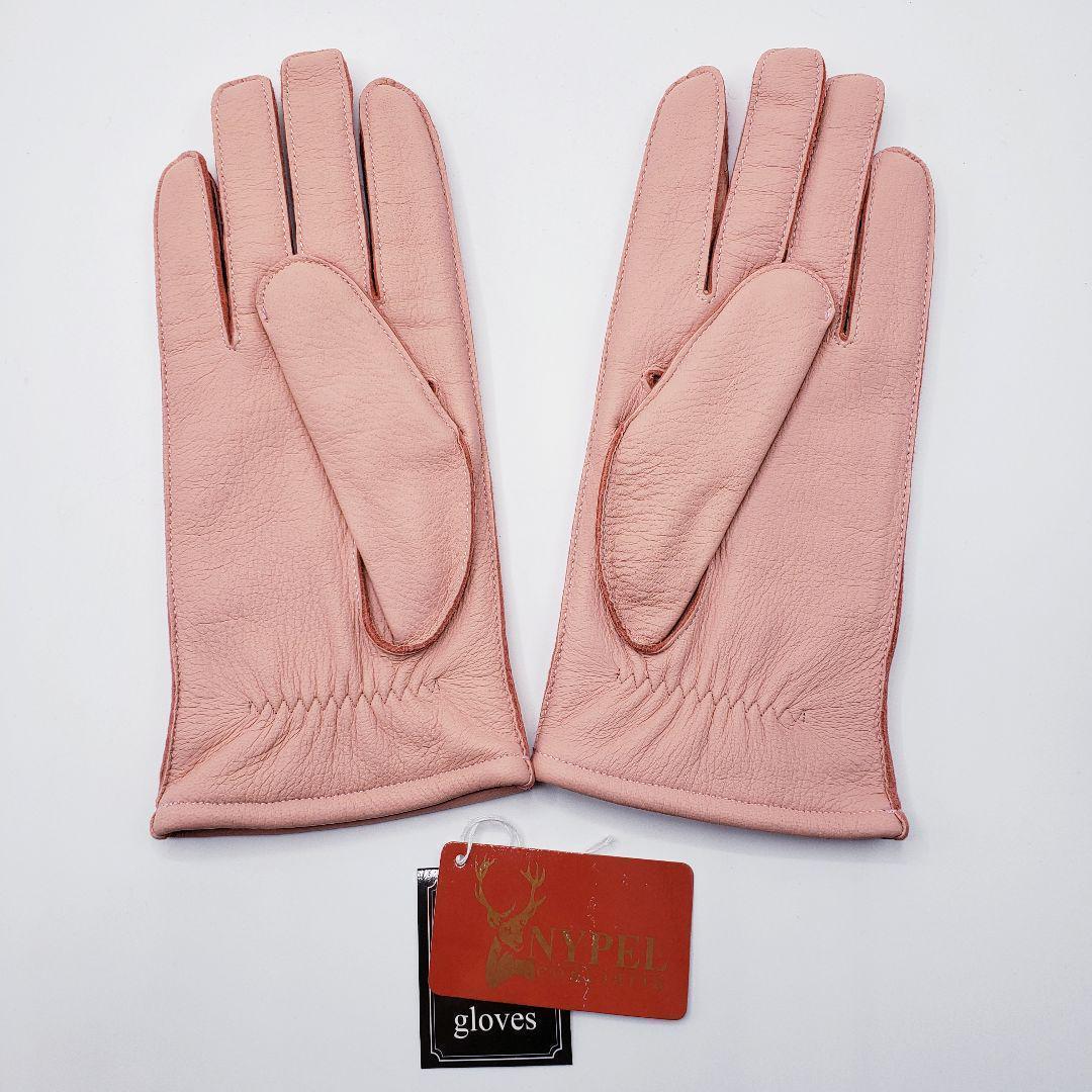 新品 日本製 鹿革本革手袋 ディアスキンレザーグローブ ピンク クロダ 外縫い