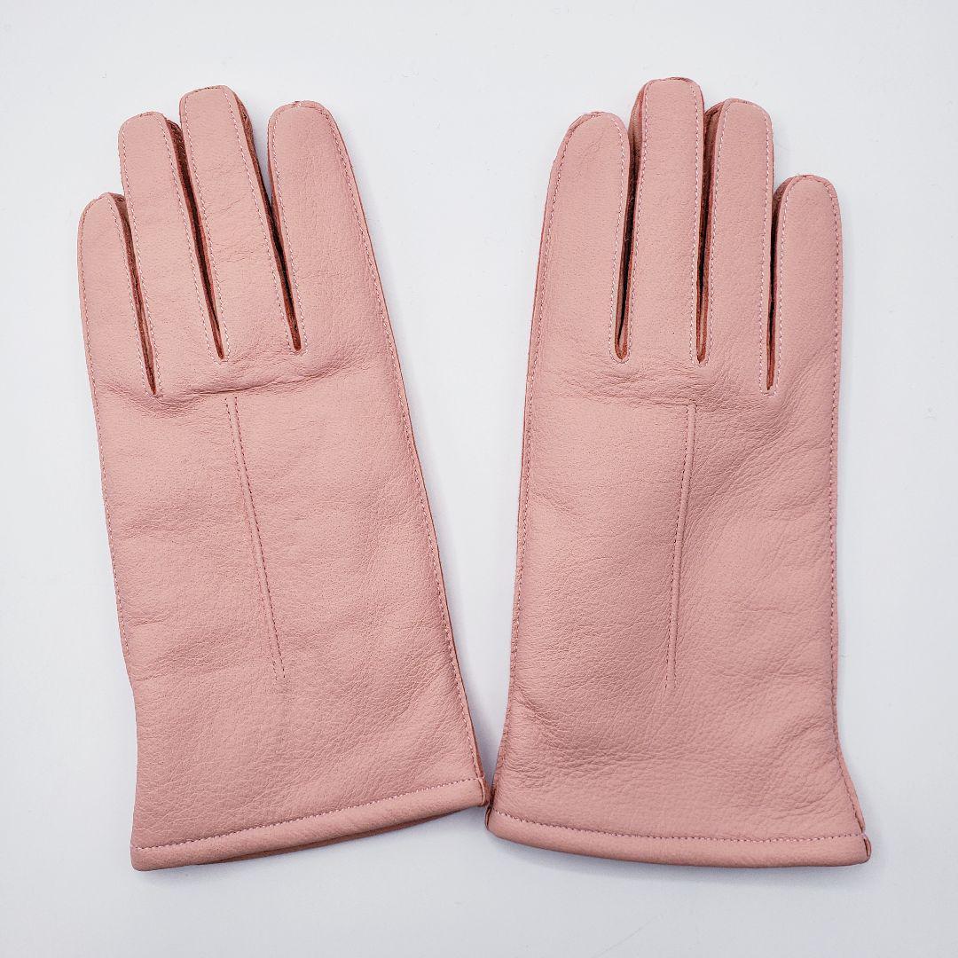 新品 日本製 鹿革本革手袋 ディアスキンレザーグローブ ピンク クロダ 外縫い