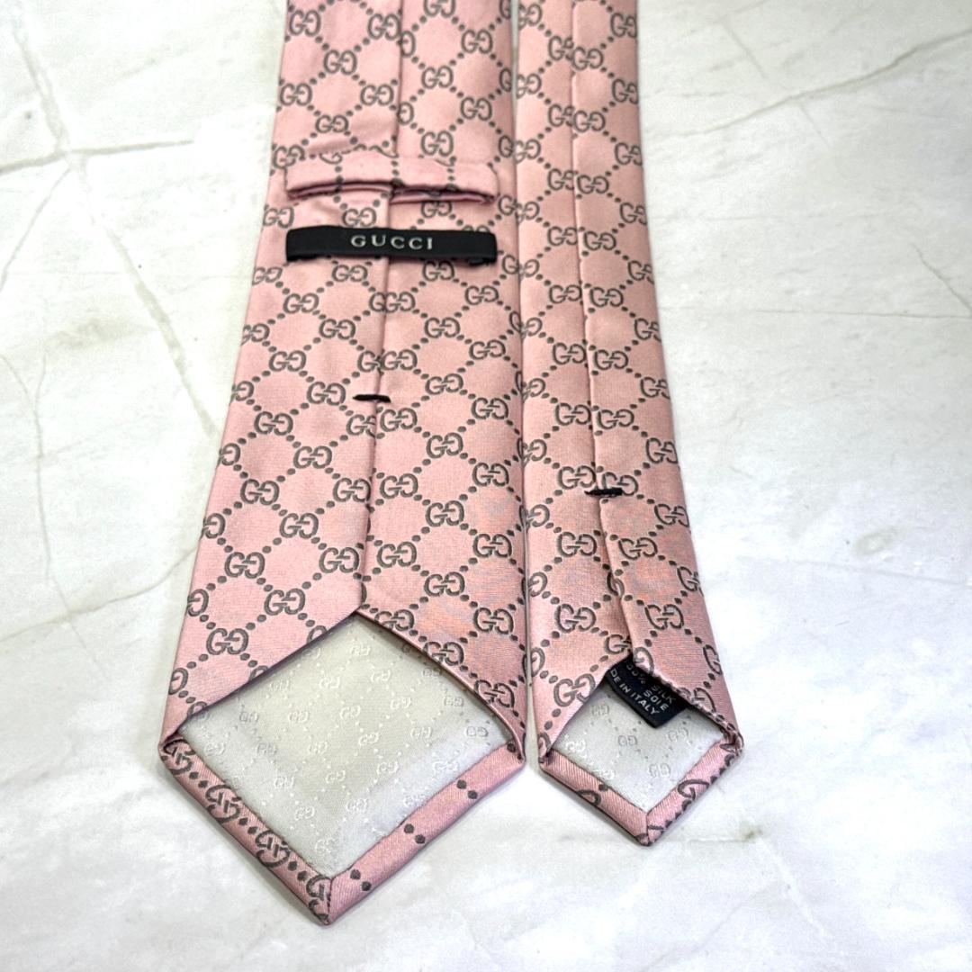 ☆即発 GUCCI グッチ 高級シルクネクタイ ピンク GG総柄 美品 イタリア
