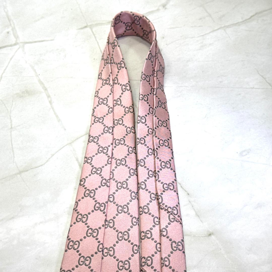 ☆即発 GUCCI グッチ 高級シルクネクタイ ピンク GG総柄 美品 イタリア