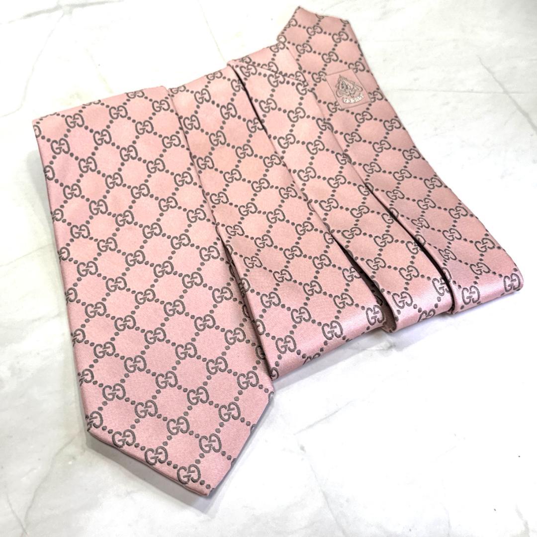 ☆即発 GUCCI グッチ 高級シルクネクタイ ピンク GG総柄 美品 イタリア