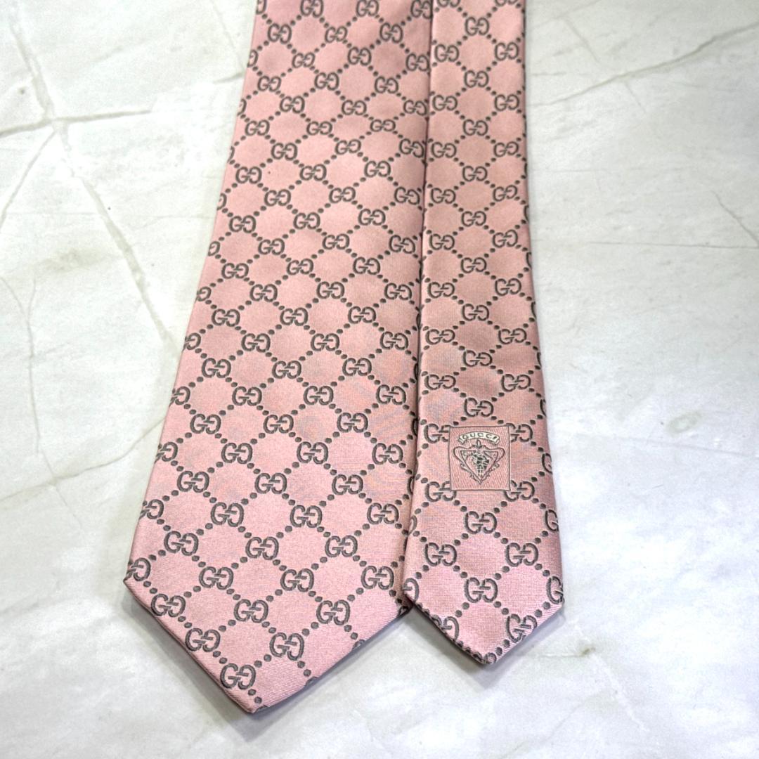 ☆即発 GUCCI グッチ 高級シルクネクタイ ピンク GG総柄 美品 イタリア