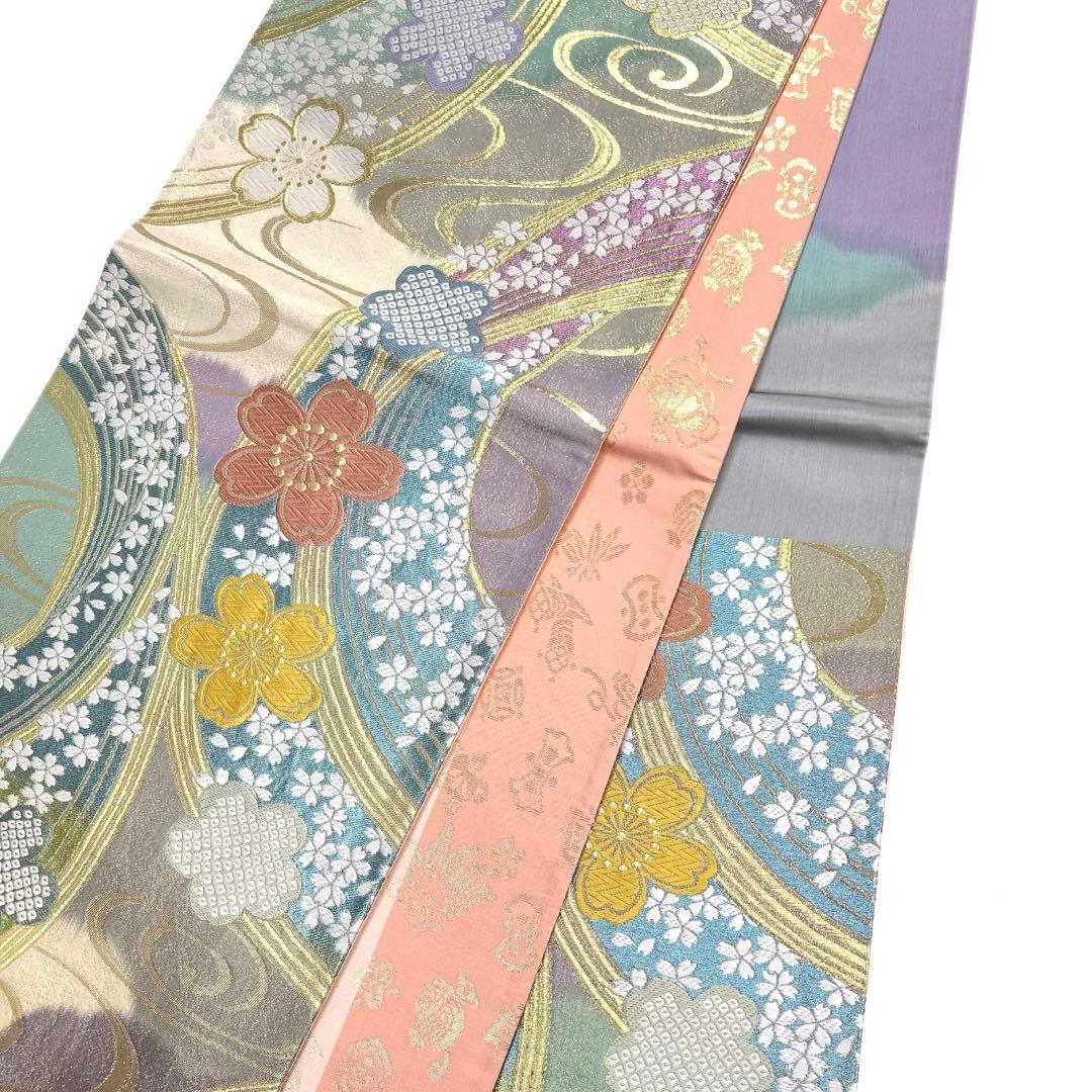 振袖帯　袋帯　桜　流水　観世水　鹿の子　煌びやか　着物　021a d