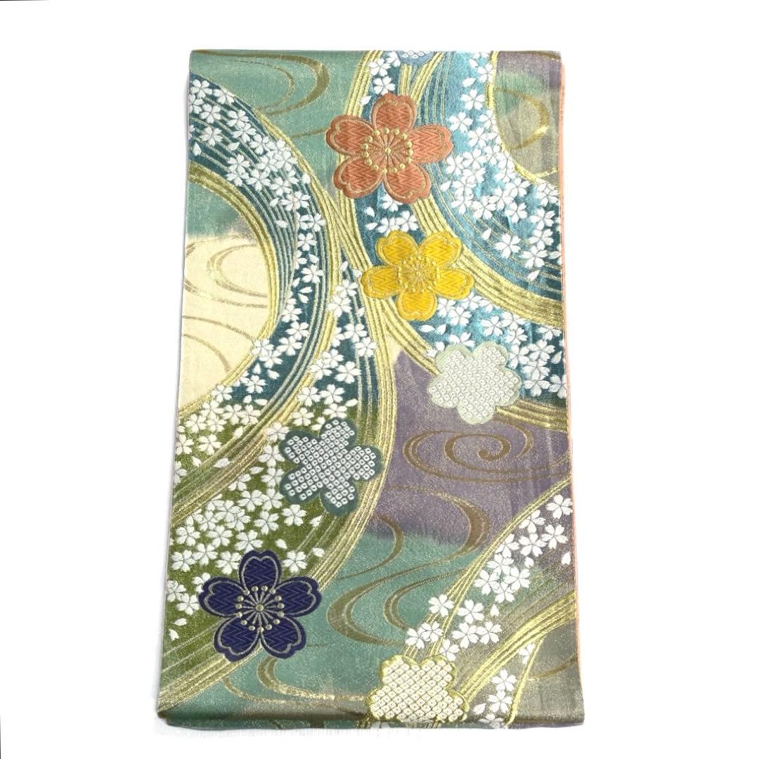 振袖帯　袋帯　桜　流水　観世水　鹿の子　煌びやか　着物　021a d